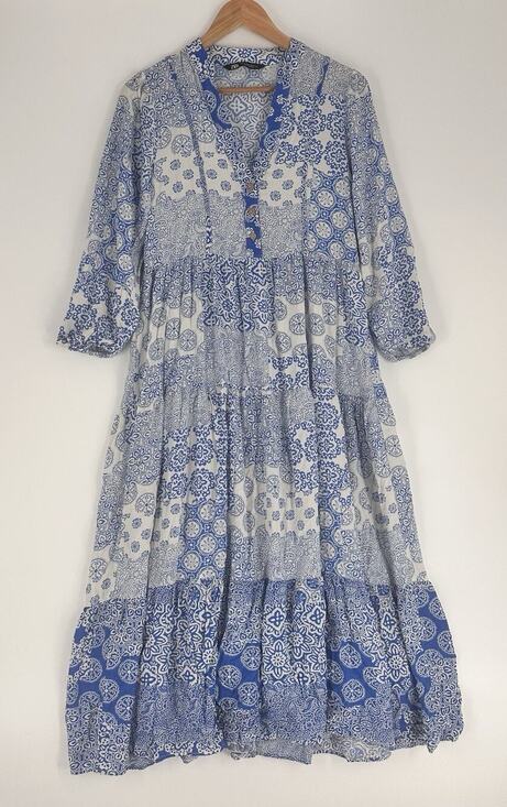 Zara Dresses & Skirts - Blue White Paisley Boho Coastal Maxi Dress Zara Medium Coquette Euro Summer EUC